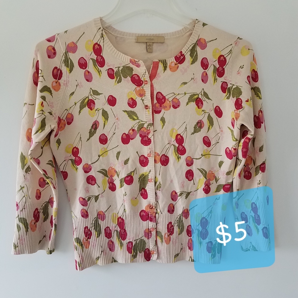 Easel Cherry Print Cardigan